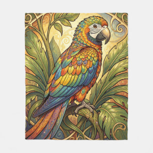 Vibrant Rainbow Parrot Art Nouveau Fleece Blanket