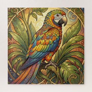Vibrant Rainbow Parrot Art Nouveau Jigsaw Puzzle