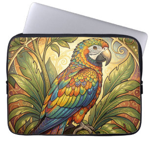 Vibrant Rainbow Parrot Art Nouveau Laptop Sleeve