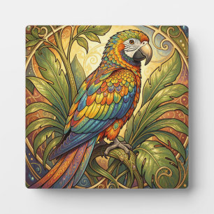 Vibrant Rainbow Parrot Art Nouveau Plaque