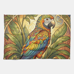 Vibrant Rainbow Parrot Art Nouveau Tea Towel