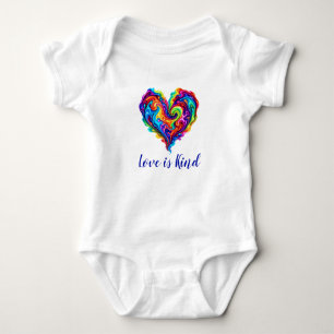 Vibrant Rainbow Poured Paint Heart Baby Bodysuit