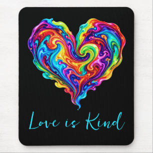 Vibrant Rainbow Poured Paint Heart Mouse Mat
