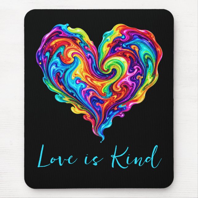 Vibrant Rainbow Poured Paint Heart  Mouse Mat (Front)