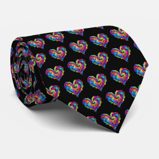 Vibrant Rainbow Poured Paint Heart Tie