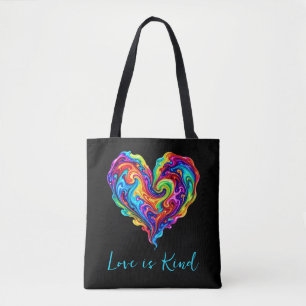 Vibrant Rainbow Poured Paint Heart  Tote Bag