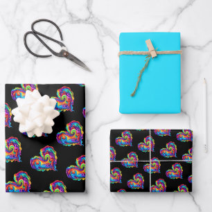 Vibrant Rainbow Poured Paint Heart Wrapping Paper Sheet