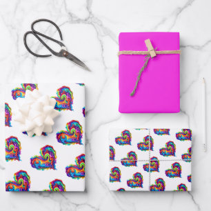 Vibrant Rainbow Poured Paint Heart Wrapping Paper Sheet