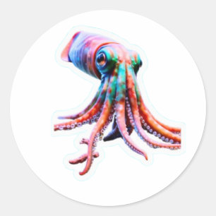 Vibrant Rainbow Reef Squid Sticker - Trippy Neon C