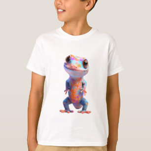Vibrant Rainbow Speckled Cartoon Gecko Kids T-Shirt