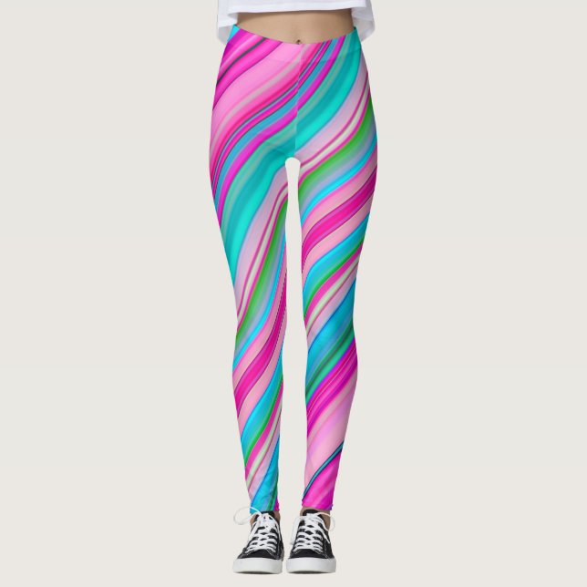 Vibrant Rainbow Stripe Pattern Design Leggings (Front)
