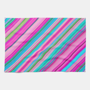 Vibrant Rainbow Stripe Pattern Design Tea Towel