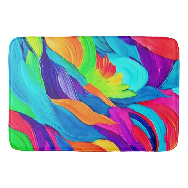 Vibrant Rainbow Swirls Abstract Art Bath Mat (Front)