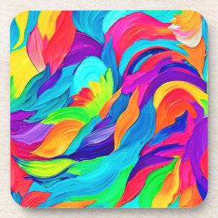 Vibrant Rainbow Swirls Abstract Art Coaster
