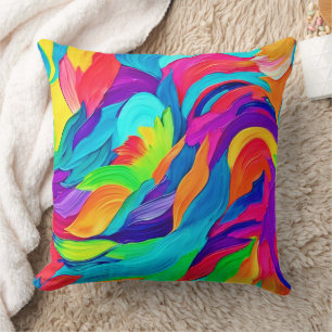 Vibrant Rainbow Swirls Abstract Art Cushion