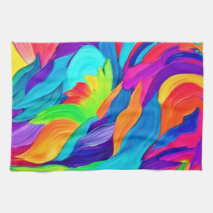 Vibrant Rainbow Swirls Abstract Art Tea Towel
