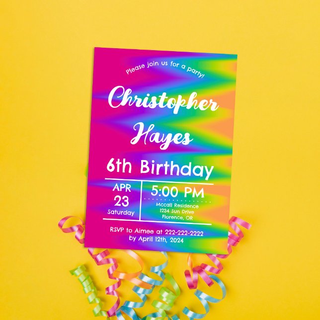 Vibrant Rainbow Tie Dye Birthday Customisable Invitation (Creator Uploaded)