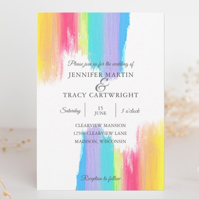 Vibrant Rainbow Watercolor Gay Pride LGBTQ Wedding Invitation (Creator Uploaded)