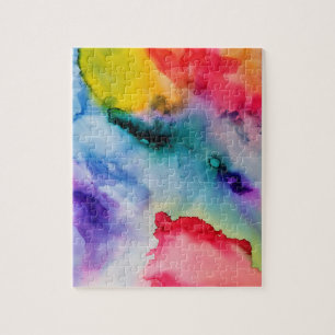 Vibrant Rainbow Watercolor Pattern Jigsaw Puzzle
