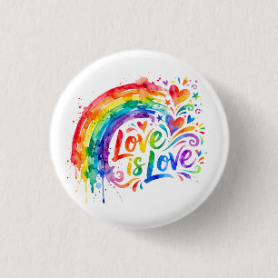 Vibrant Rainbow Watercolor Splatter "Love is Love" 3 Cm Round Badge