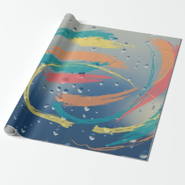 Vibrant Raindrop Effect Brushstroke Wrapping Paper (Unrolled)