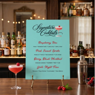 Vibrant Raspberry Cocktail Menu Sign