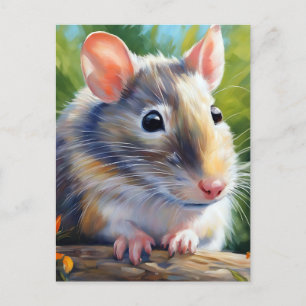 Vibrant Rat Portrait in Impressionism Postcard