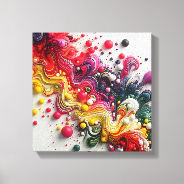 Vibrant Rectangular Abstract Acrylic Fluid Art  Canvas Print (Front)