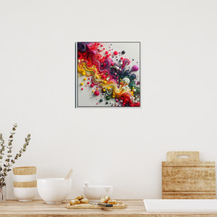 Vibrant Rectangular Abstract Acrylic Fluid Art  Poster