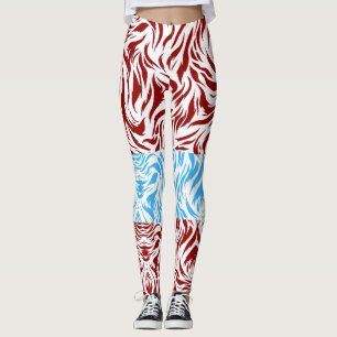 Vibrant Red and Blue Abstract Swirl Pattern Leggings