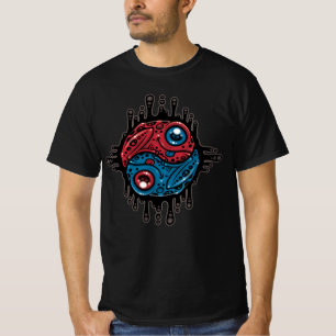 Vibrant Red and Blue Poison Dart Frog Yin Yang T-Shirt