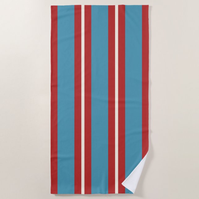 Vibrant Red and Blue Striped Pattern Modern Design Beach Towel (Front)