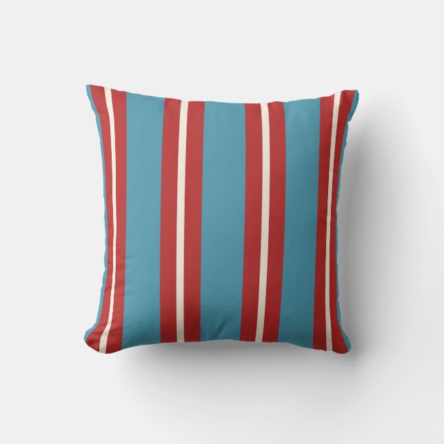 Vibrant Red and Blue Striped Pattern Modern Design Cushion (Front)
