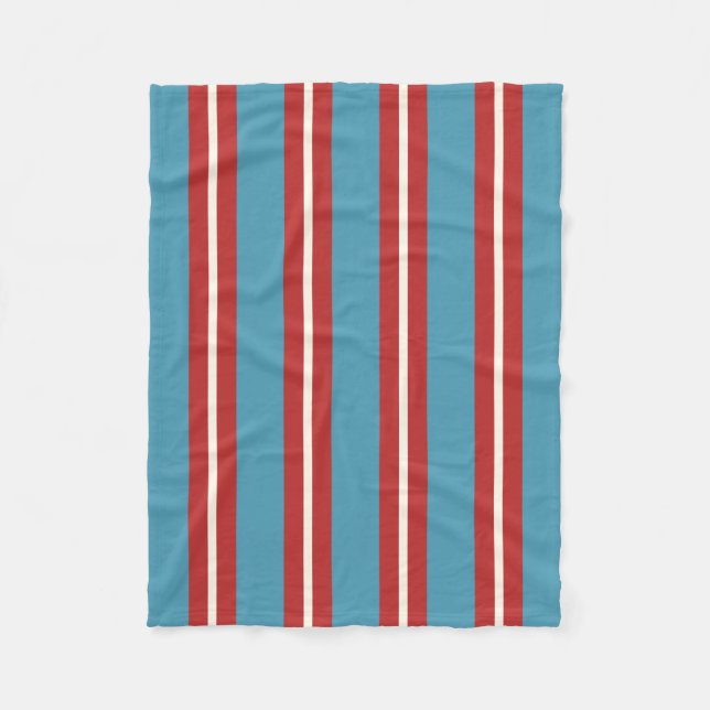 Vibrant Red and Blue Striped Pattern Modern Design Fleece Blanket (Front)