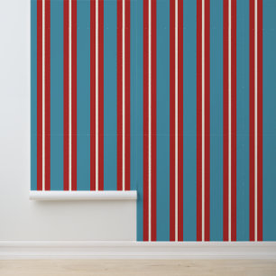 Vibrant Red and Blue Striped Pattern Modern Design Wallpaper