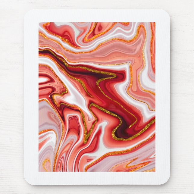 Vibrant Red and Gold Abstract Art Mouse Mat (Front)