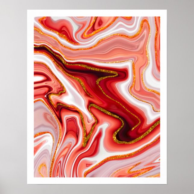 Vibrant Red and Gold Abstract Art Poster (Front)