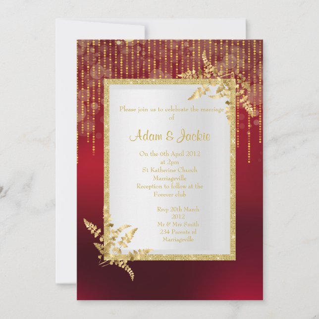 Vibrant red and gold leaf ELEGANT WEDDING Invitation (Front)