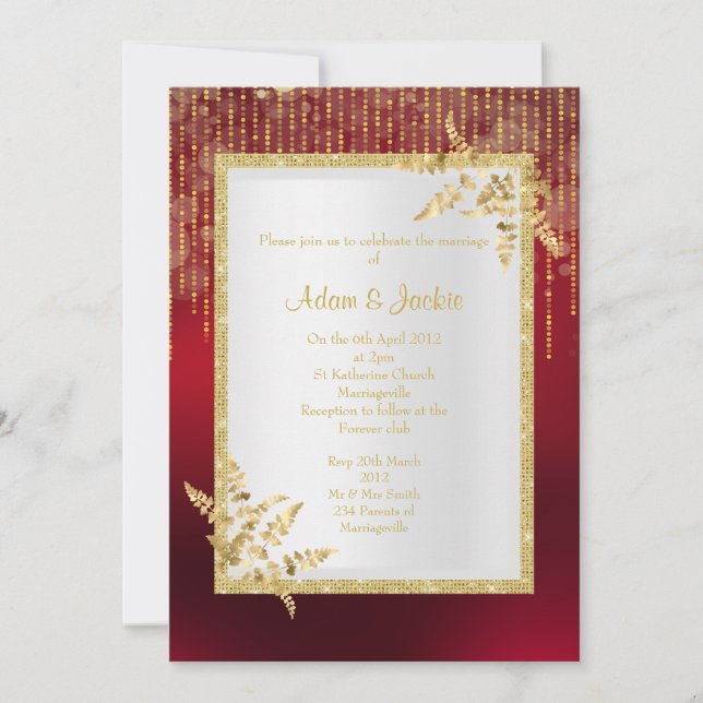 Vibrant red and gold leaf ELEGANT WEDDING Invitation (Front)