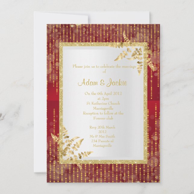 Vibrant red and gold leaf ELEGANT WEDDING Invitation (Front)