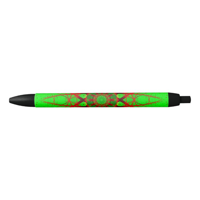 Vibrant Red and Green Mandala Black Ink Pen (Front)