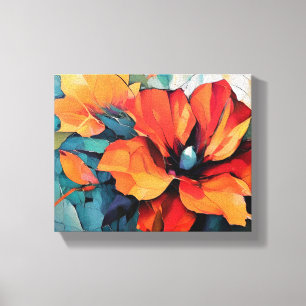 Vibrant Red and Orange Flower Art Canvas Print