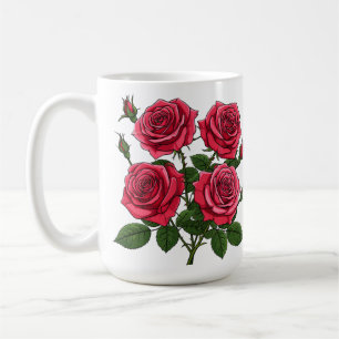 Vibrant Red And Pink Rose Bouquet With Green Leave Coffee Mug