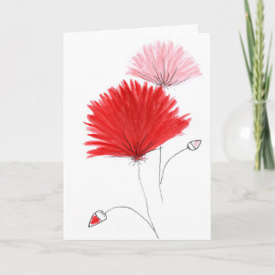 Vibrant Red and Pink Watercolor Floral Greeting Ca Card