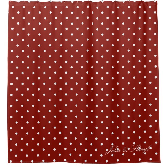 Vibrant Red and White Dotted Shower Curtain (Front)