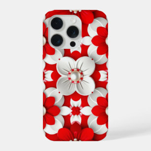 Vibrant Red And White Floral Pattern With Pearl iPhone 15 Pro Case