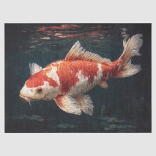 Vibrant Red and White Koi Fish Decoupage Tissue Paper
