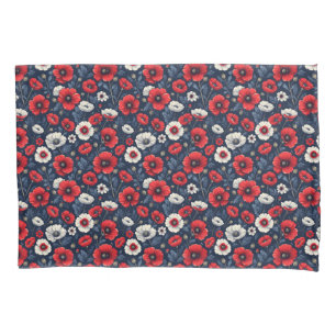 Vibrant Red and White Poppy Flowers Pillowcase