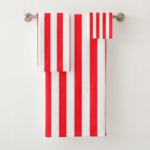 Vibrant Red and White Striped Pattern Bath Towel Set