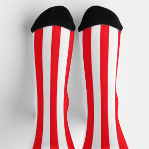 Vibrant Red and White Striped Pattern Socks